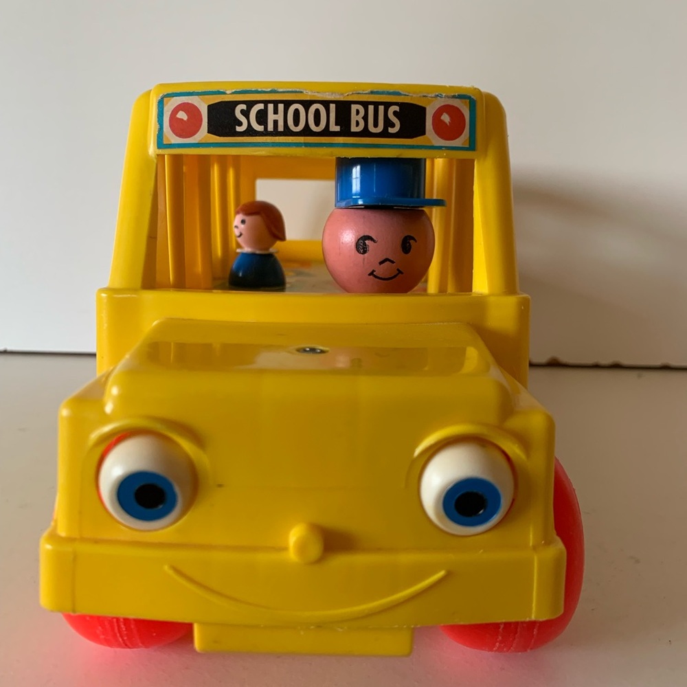 Vintage 1984 Fisher-Price Yellow School Bus with  2 Figures